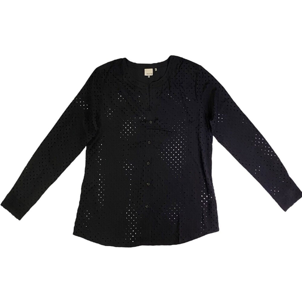 Ecru Style The Gazebo 100% Silk Blouse Top Womens Small Black Laser Cut NWT